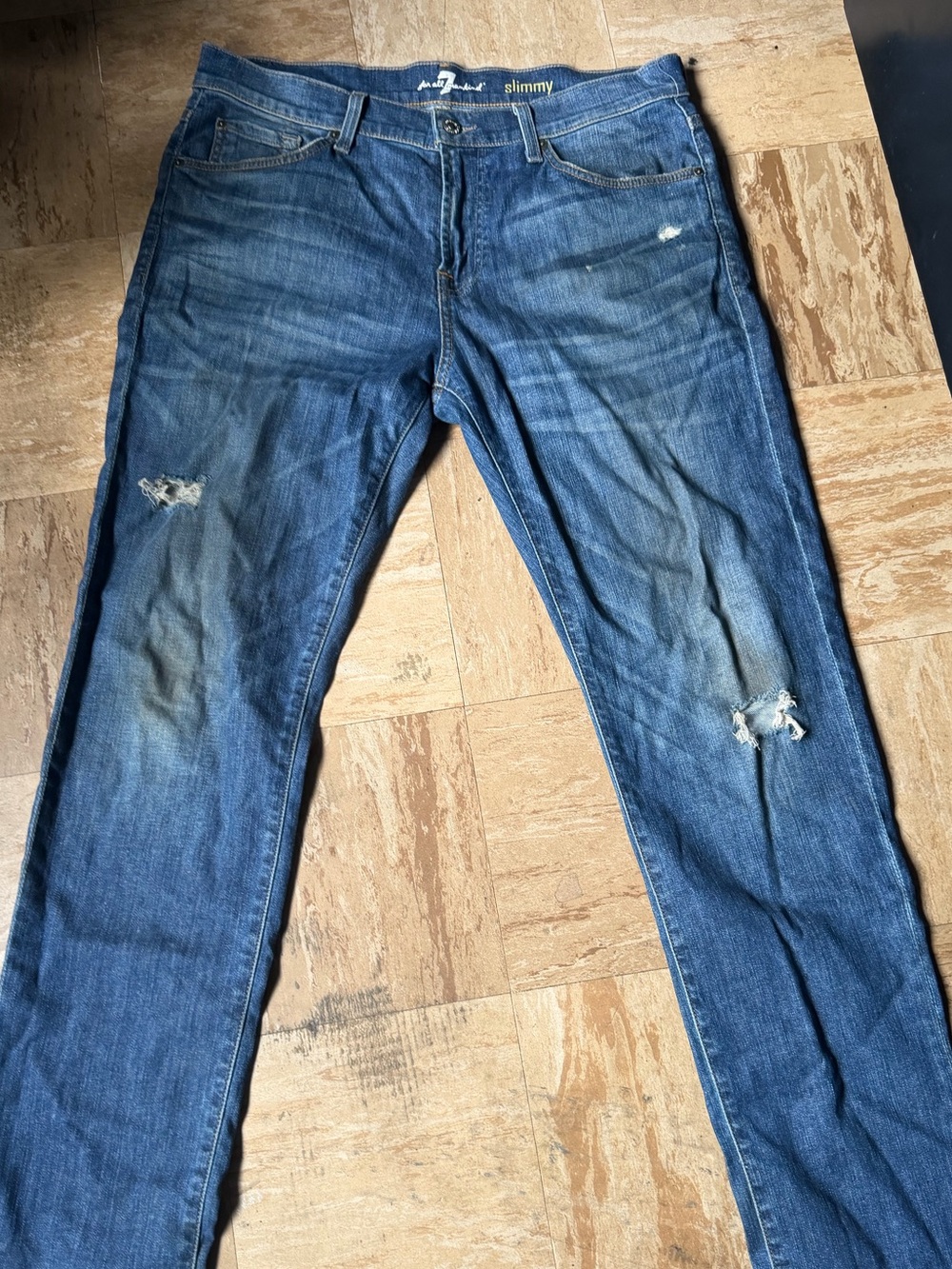 7 for mankind ripped distressed Slim Fit Blue Men’s Jeans